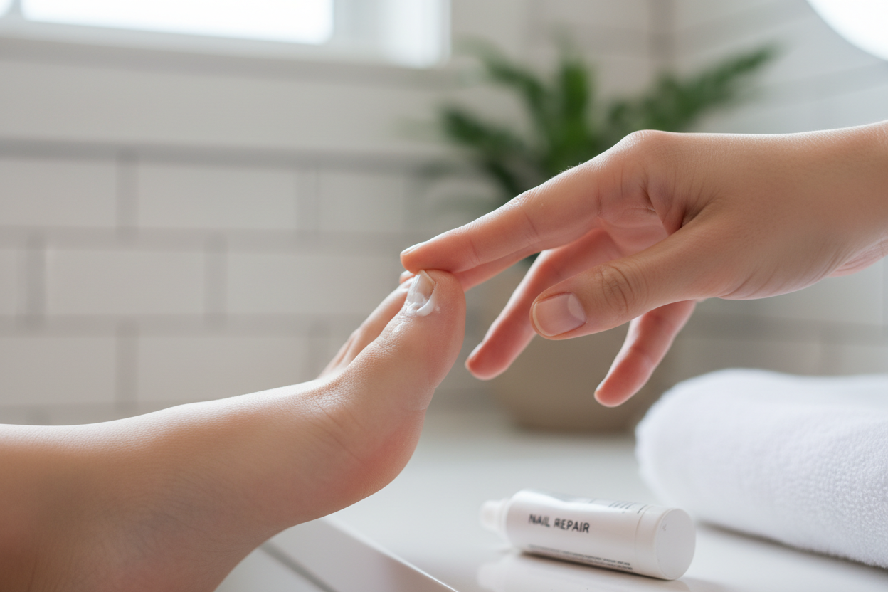 Persona usando la crema NailCure Pro